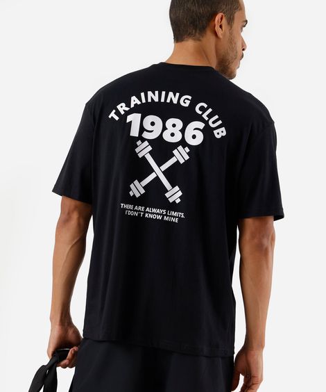 camiseta esportiva masculina de algodão estampada preto