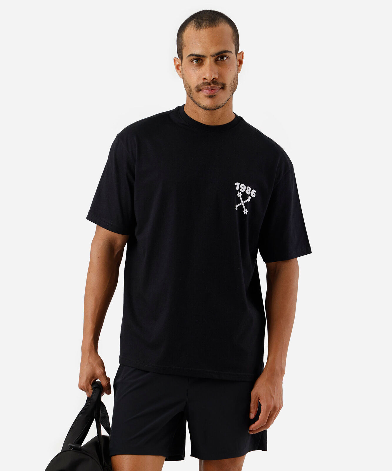 camiseta esportiva masculina de algodão estampada preto