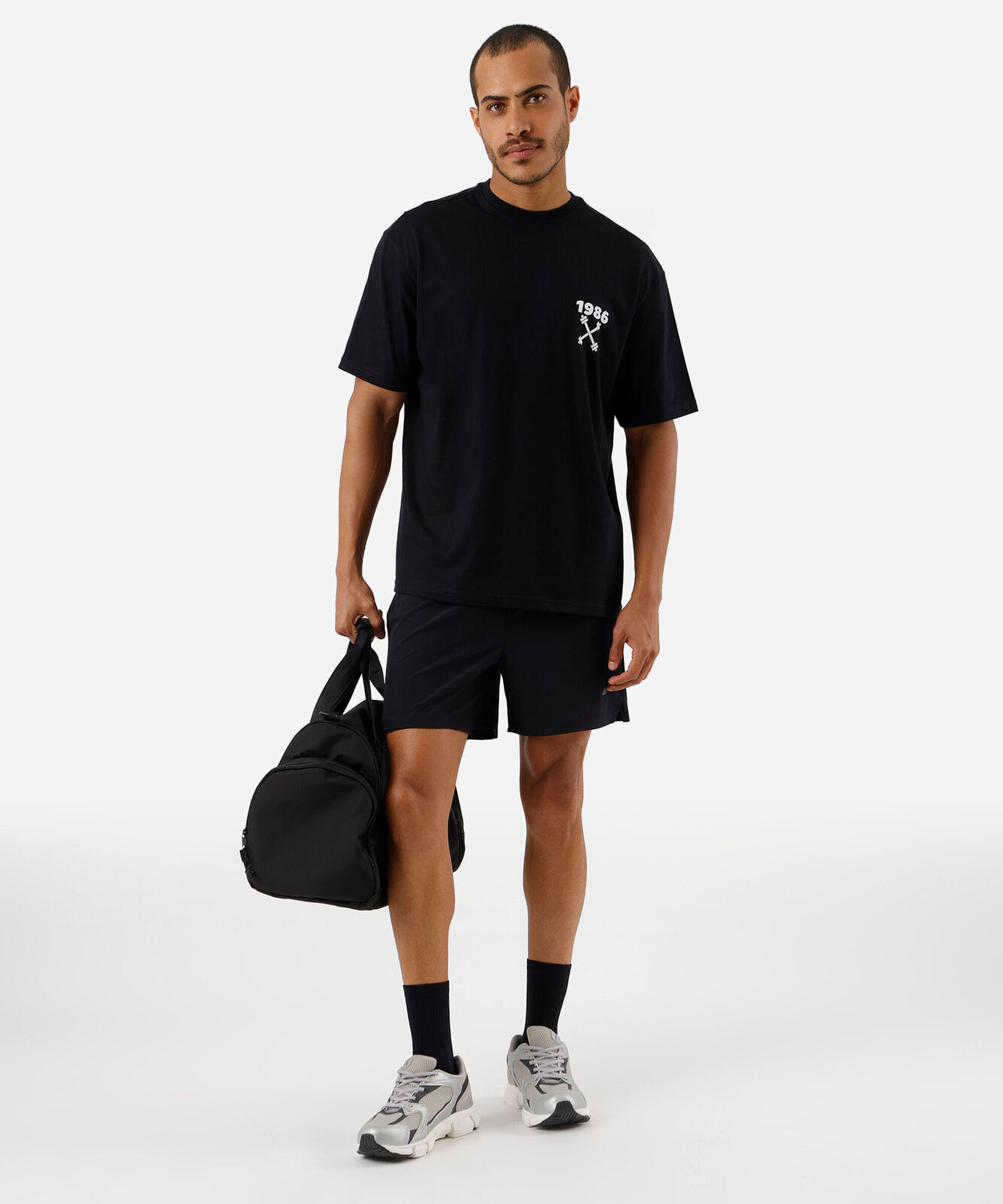 camiseta esportiva masculina de algodão estampada preto