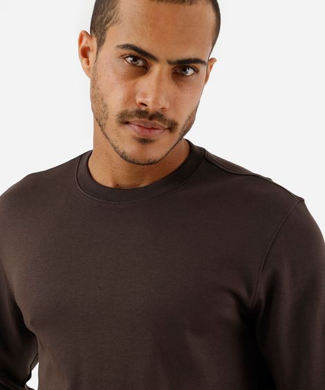 camiseta masculina de algodão peruano básica gola redonda marrom