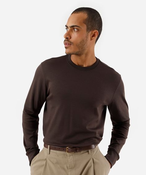 camiseta masculina de algodão peruano básica gola redonda marrom