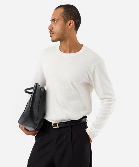 camiseta slim fit masculina de algodão manga longa canelada off white