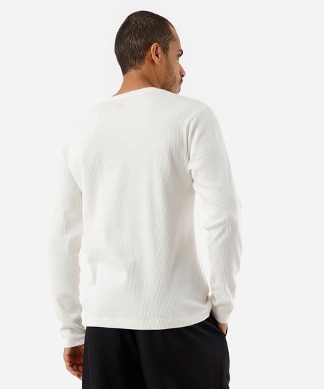 camiseta slim fit masculina de algodão manga longa canelada off white