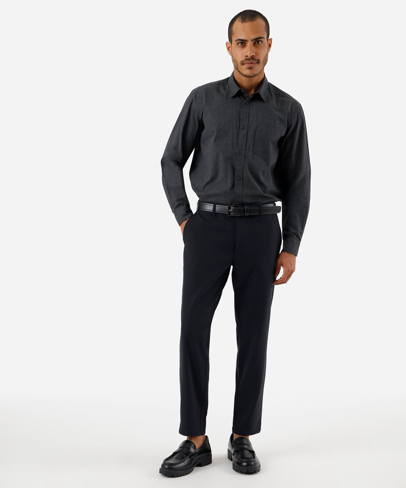 camisa masculina de algodão manga longa cinza