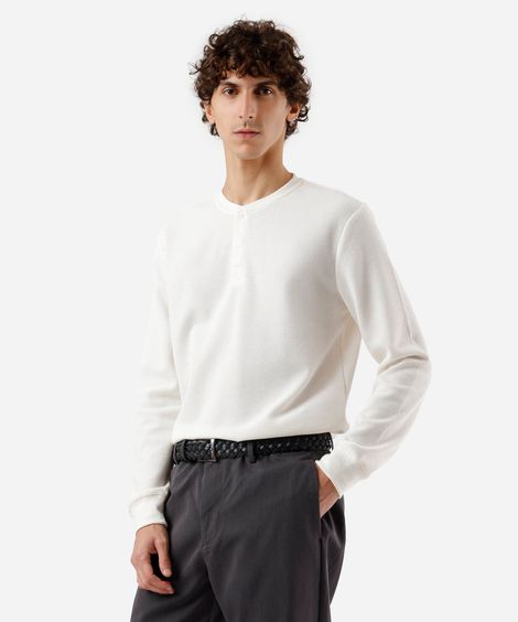 blusa básica masculina manga longa texturizada branca