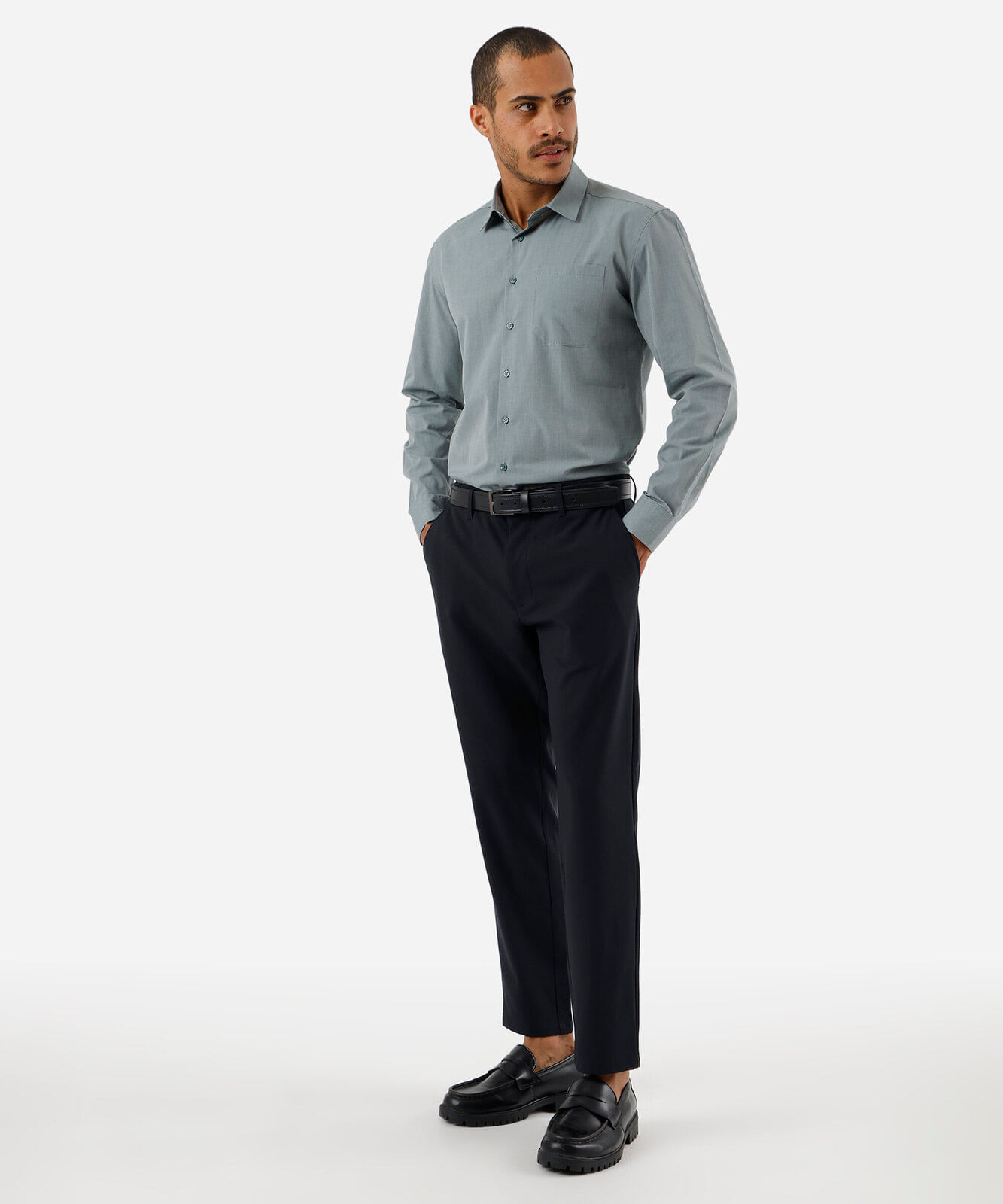 camisa comfort masculina manga longa verde