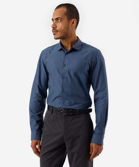 camisa slim fit masculina de algodão azul