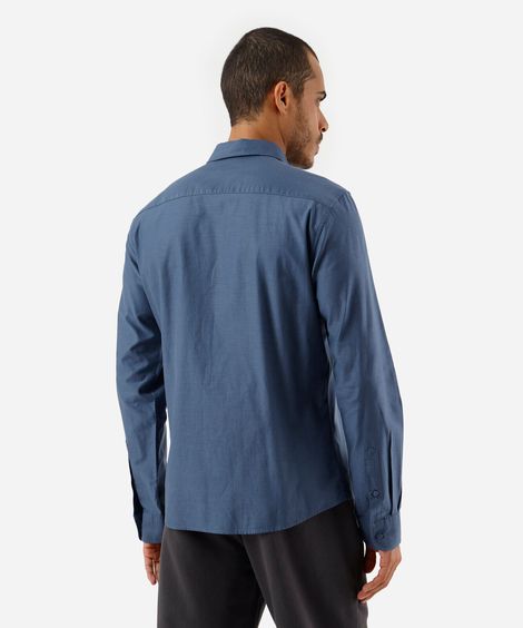 camisa slim fit masculina de algodão azul