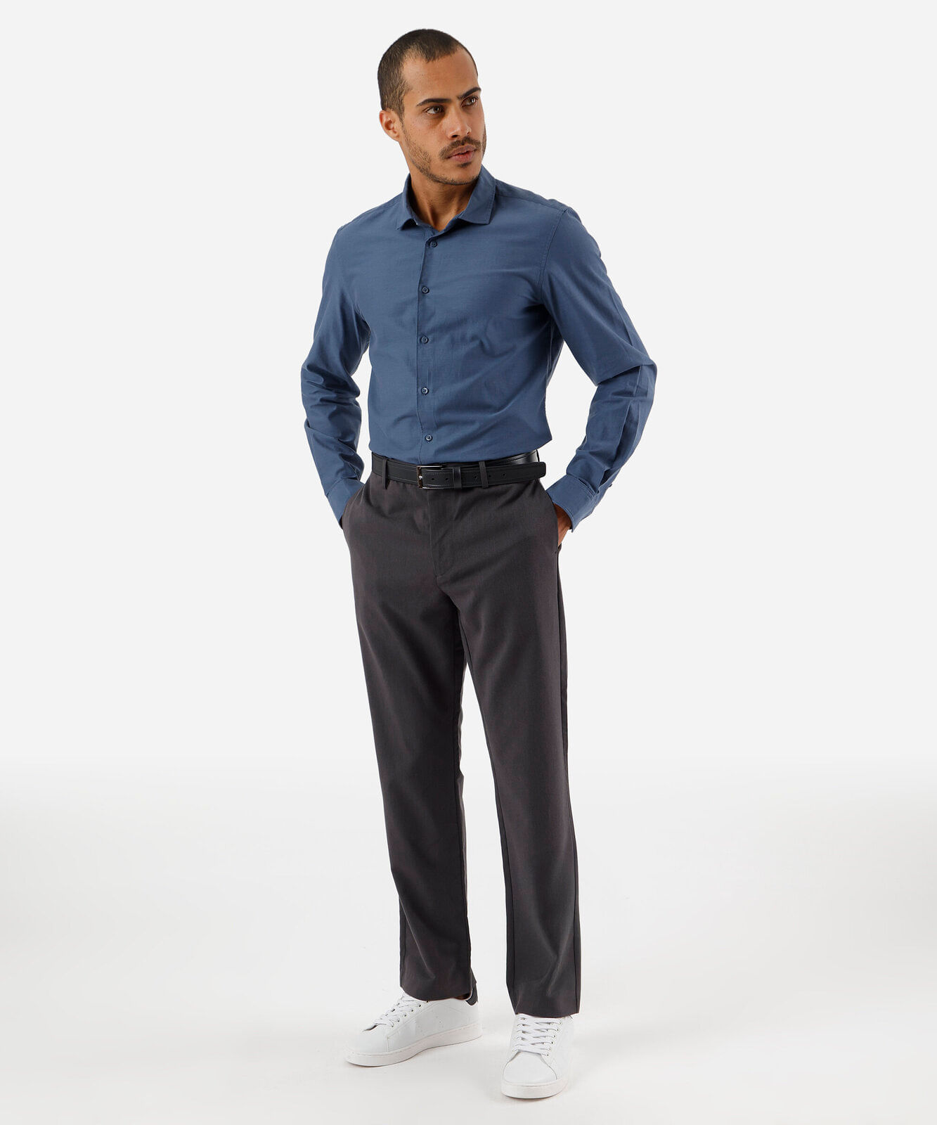camisa slim fit masculina de algodão azul