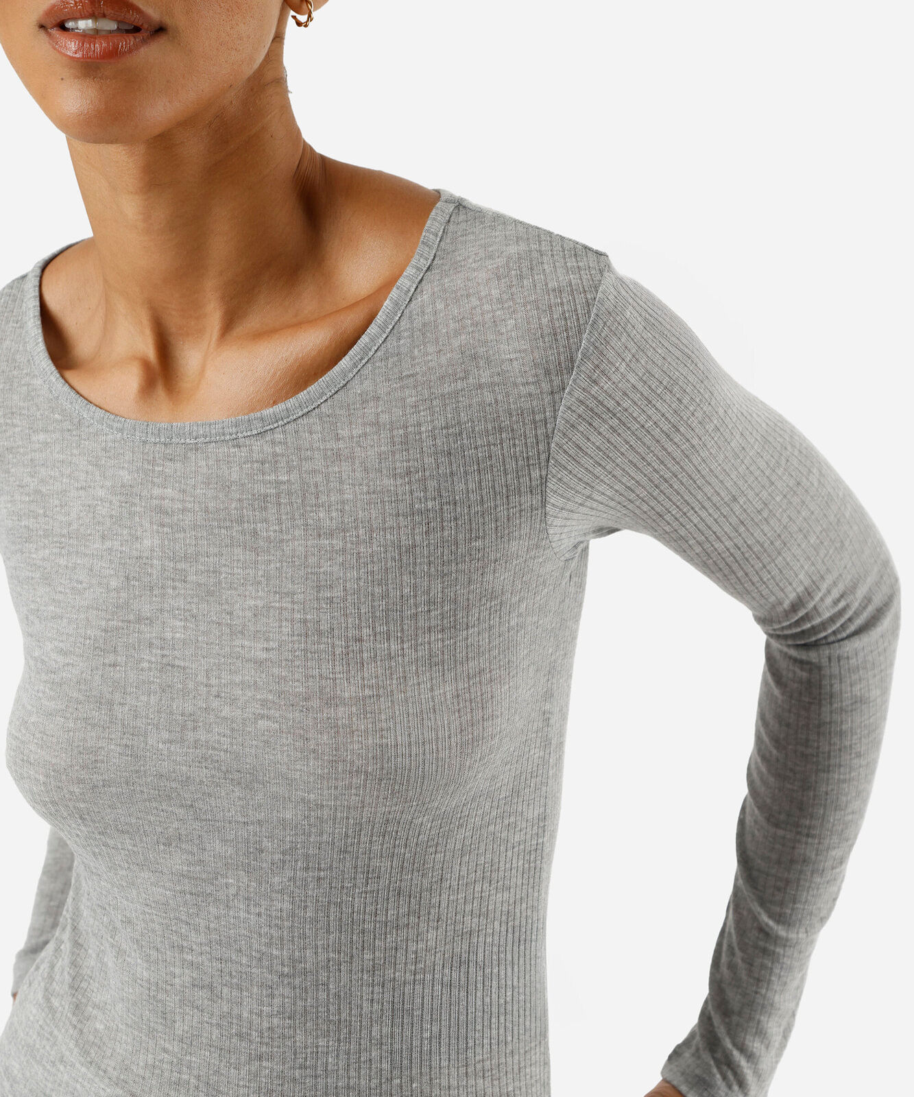 blusa de pijama avulsa feminina manga longa canelada cinza