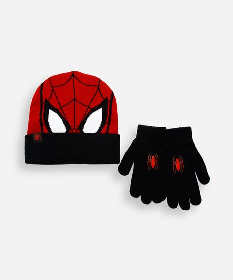 kit de gorro infantil de tricot homem aranha com luva vermelho