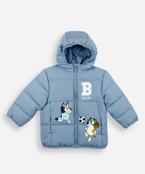 jaqueta puffer infantil com capuz bluey azul