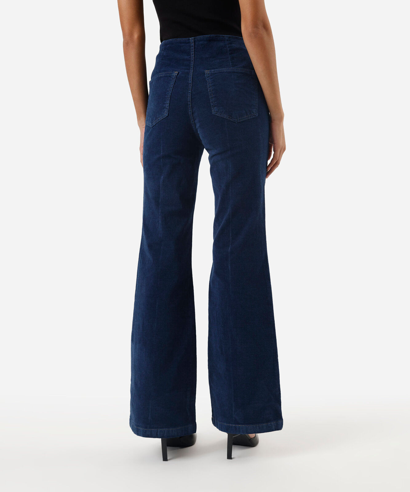 calça flare feminina jeans com nervuras aveludada azul