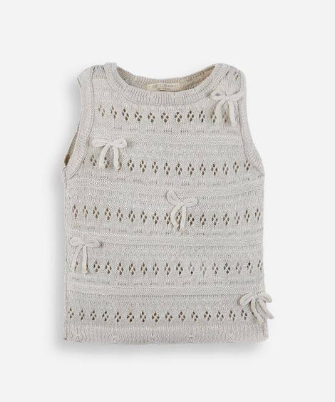 blusa infantil de tricot com lacinhos bege