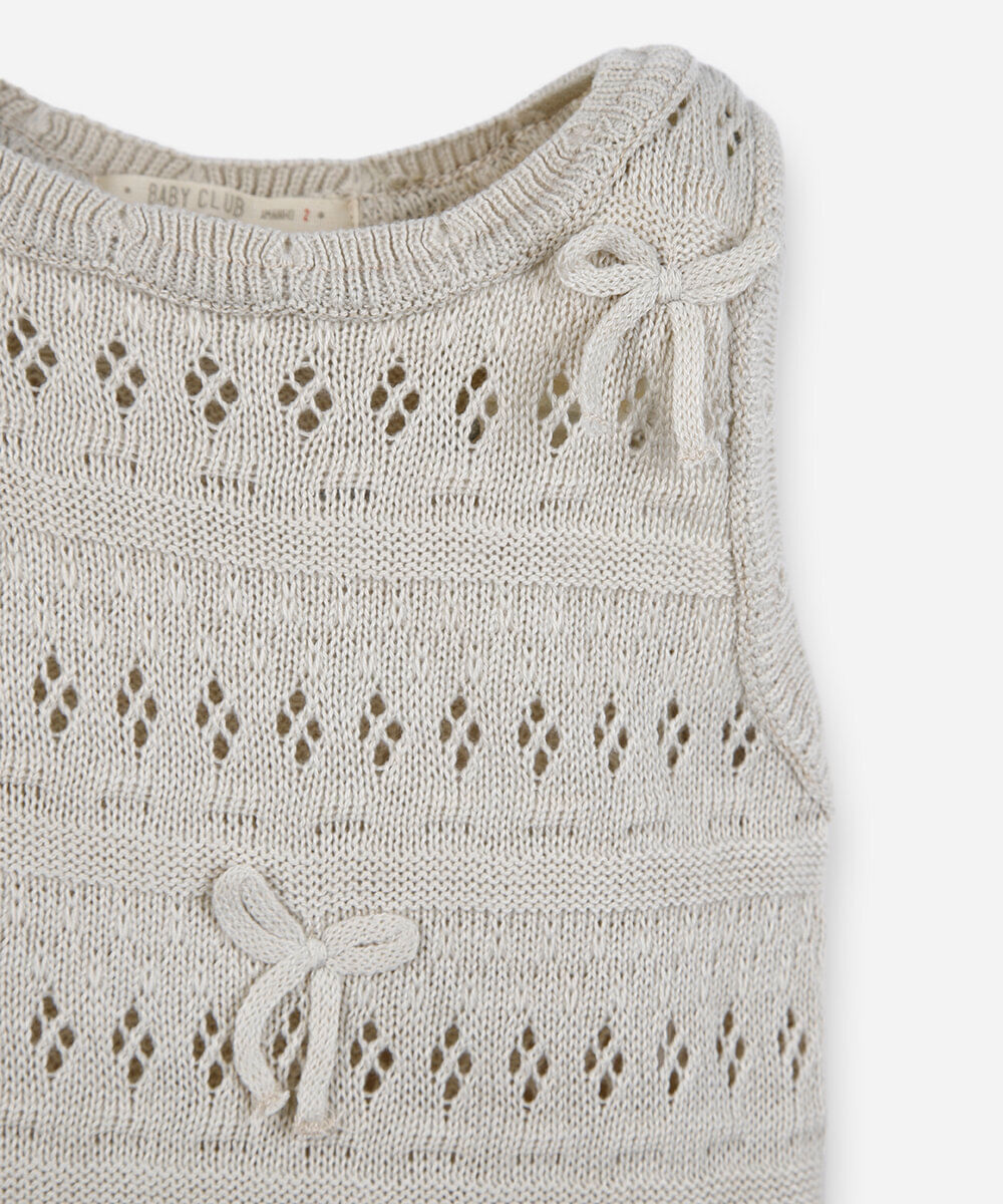 blusa infantil de tricot com lacinhos bege