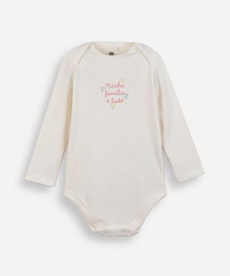 body infantil de algodão minha família é tudo off white