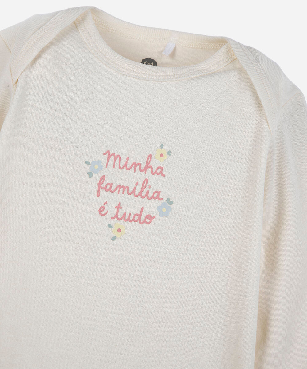 body infantil de algodão minha família é tudo off white