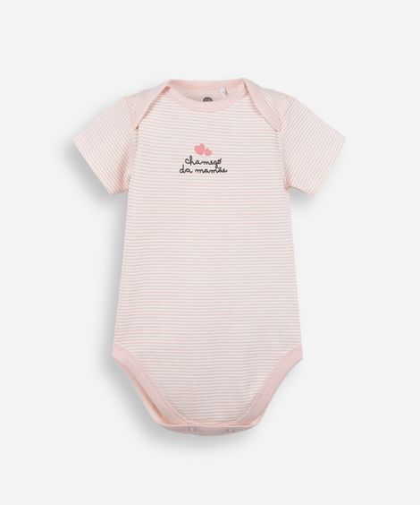 body infantil de algodão chamego da mamãe listrado rosa