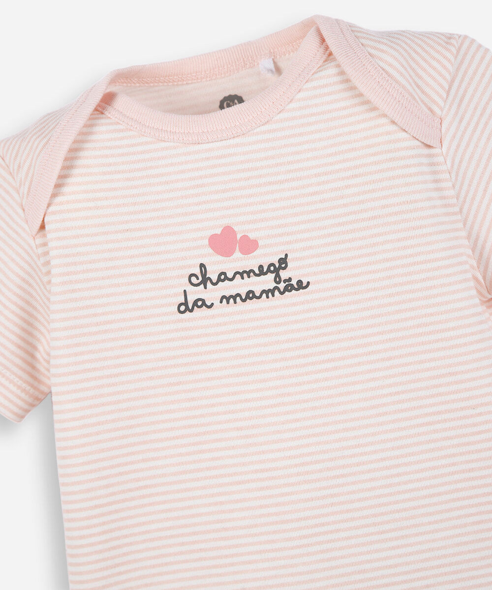 body infantil de algodão chamego da mamãe listrado rosa