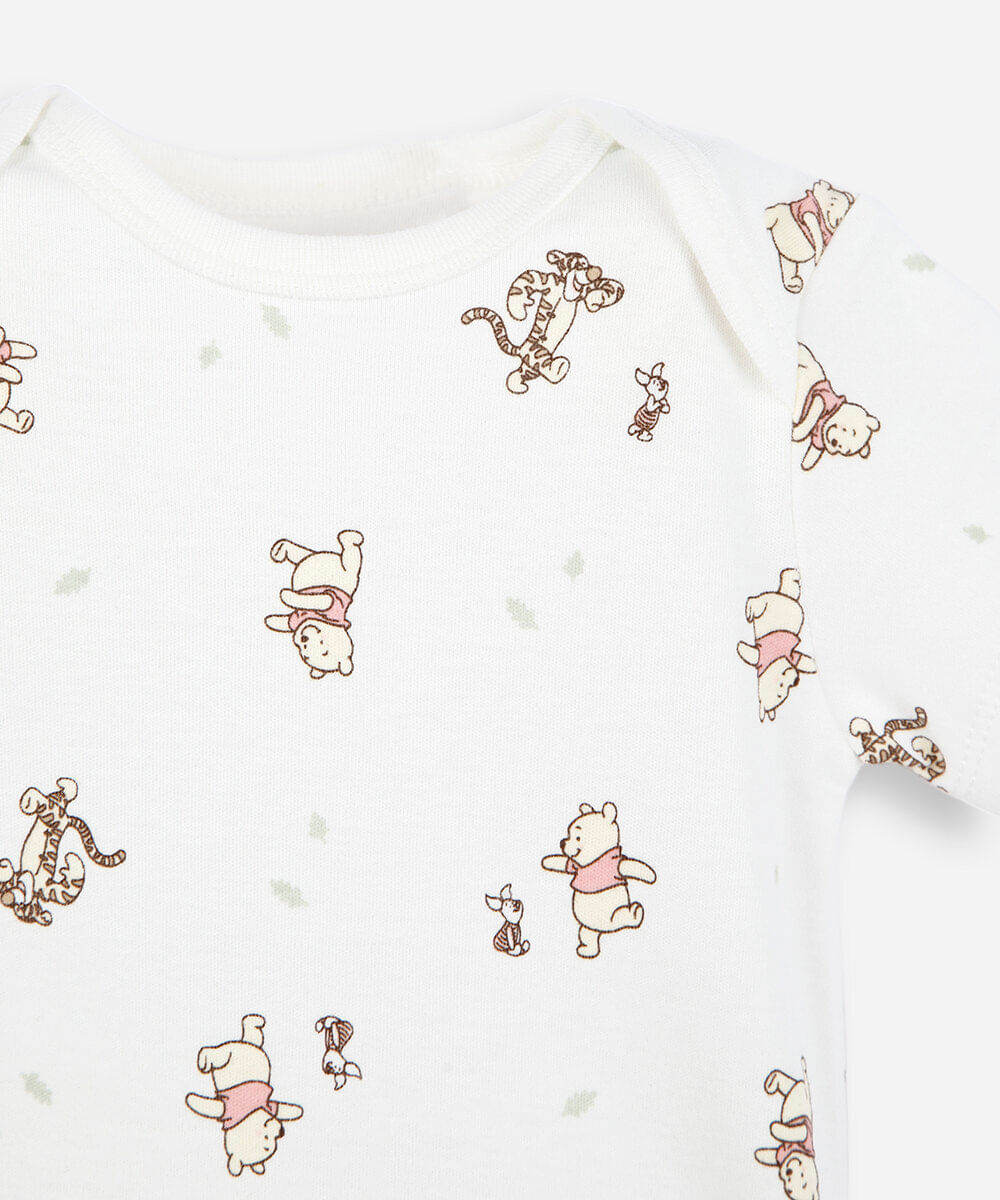 body infantil de algodão ursinho pooh off white