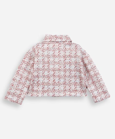 casaco infantil de tweed com corações e lurex rosa