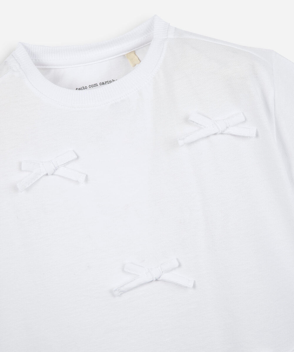 camiseta infantil de algodão com laços off white