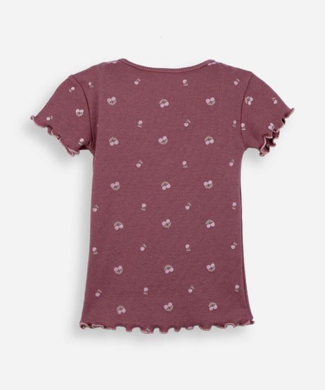 camiseta infantil de algodão canelada cerejinhas roxa