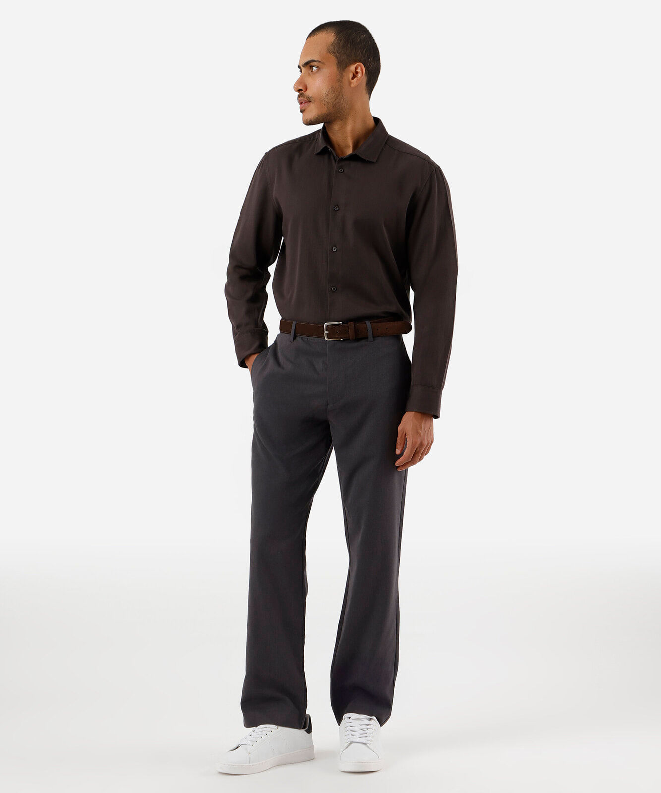 camisa masculina de sarja manga longa marrom