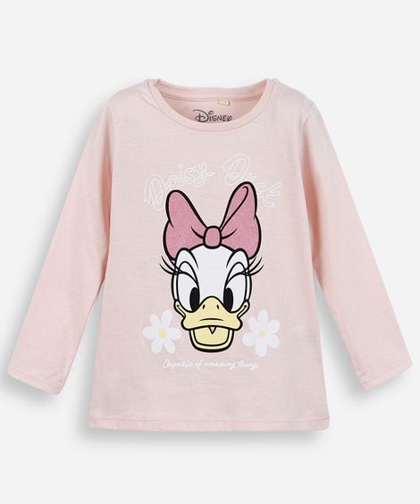 blusa infantil de algodão manga longa margarida rosa