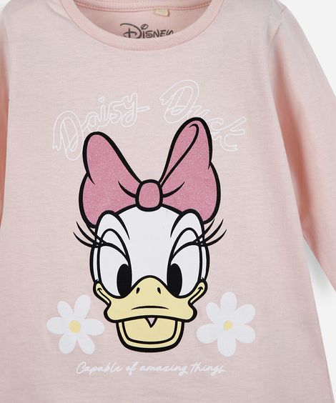 blusa infantil de algodão manga longa margarida rosa