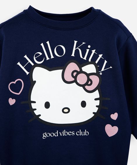 conjunto longo infantil de moletom hello kitty azul