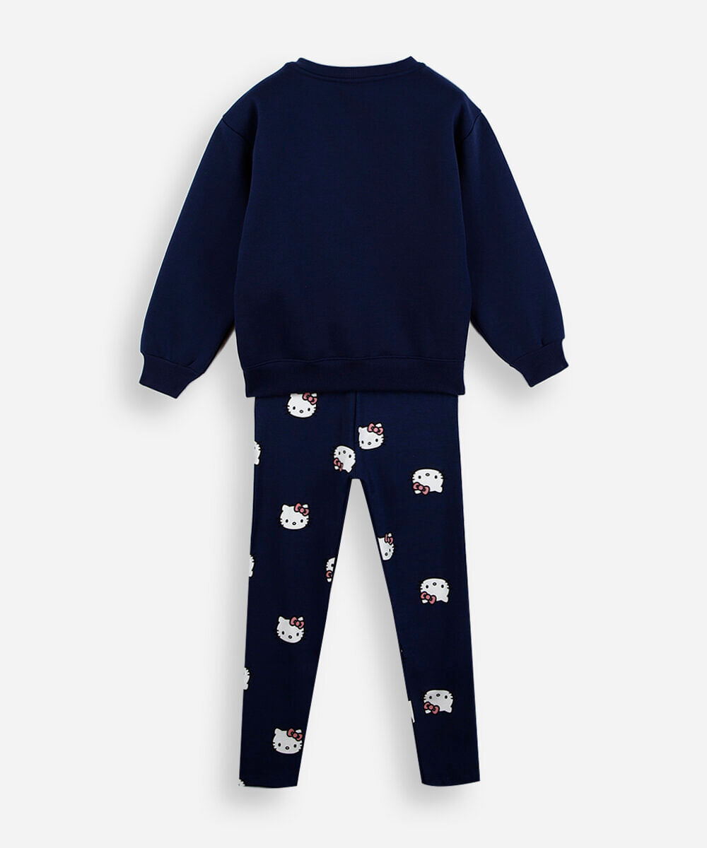 conjunto longo infantil de moletom hello kitty azul
