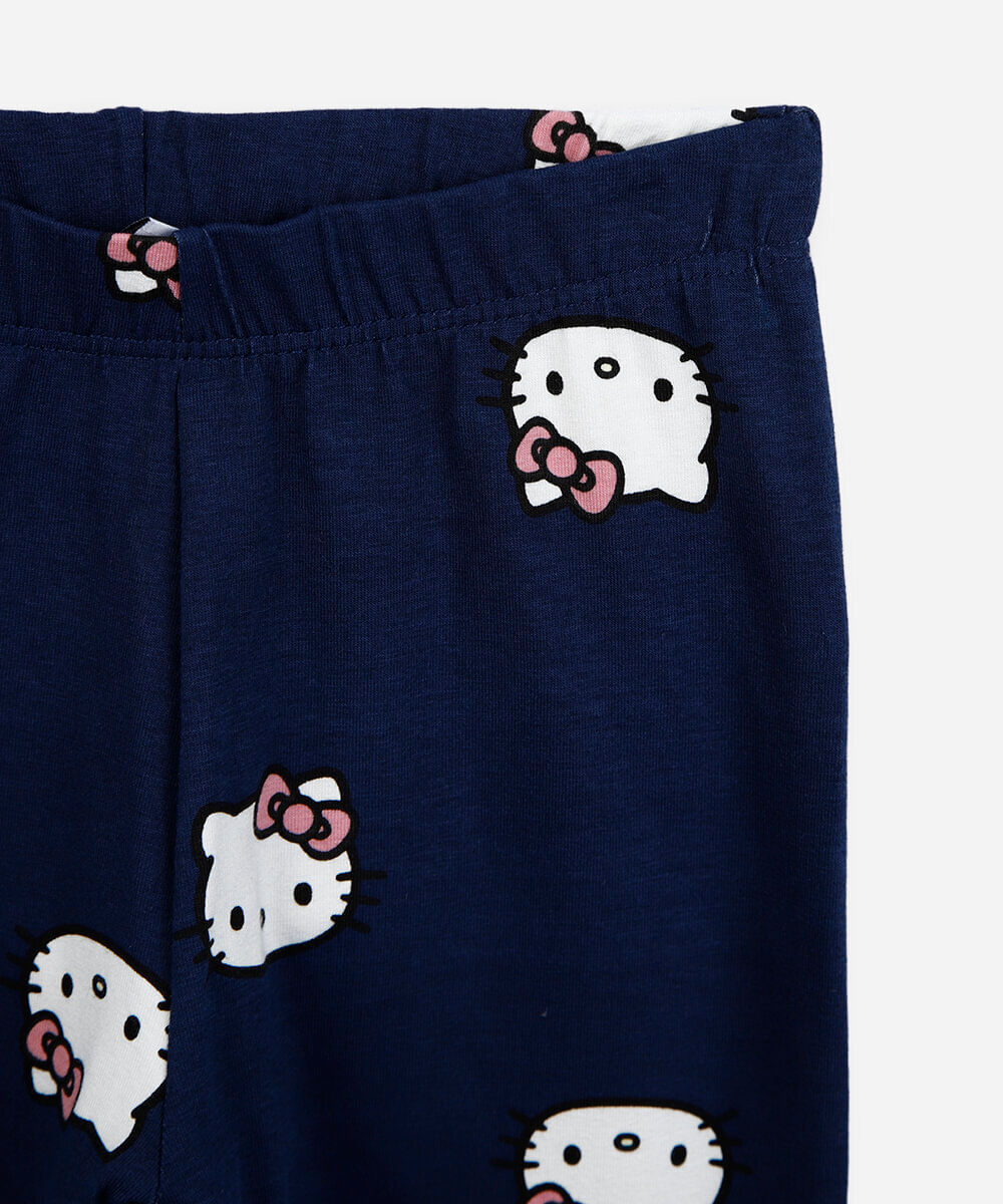 conjunto longo infantil de moletom hello kitty azul