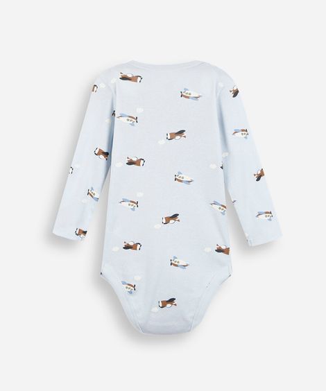 kit de 3 bodies infantis de algodão manga longa estampado colorido