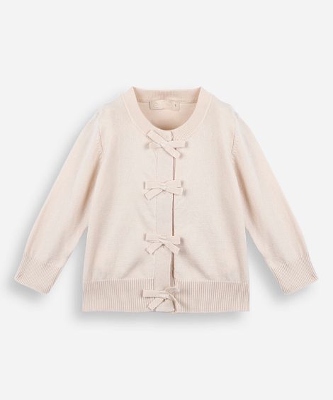 cardigan infantil de tricot com lacinhos bege