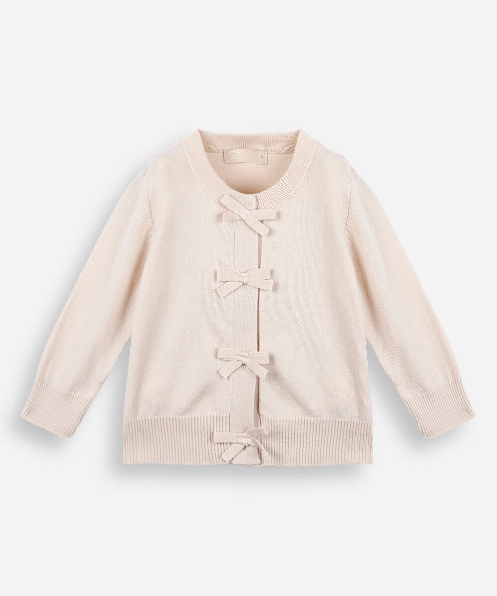 cardigan infantil de tricot com lacinhos bege
