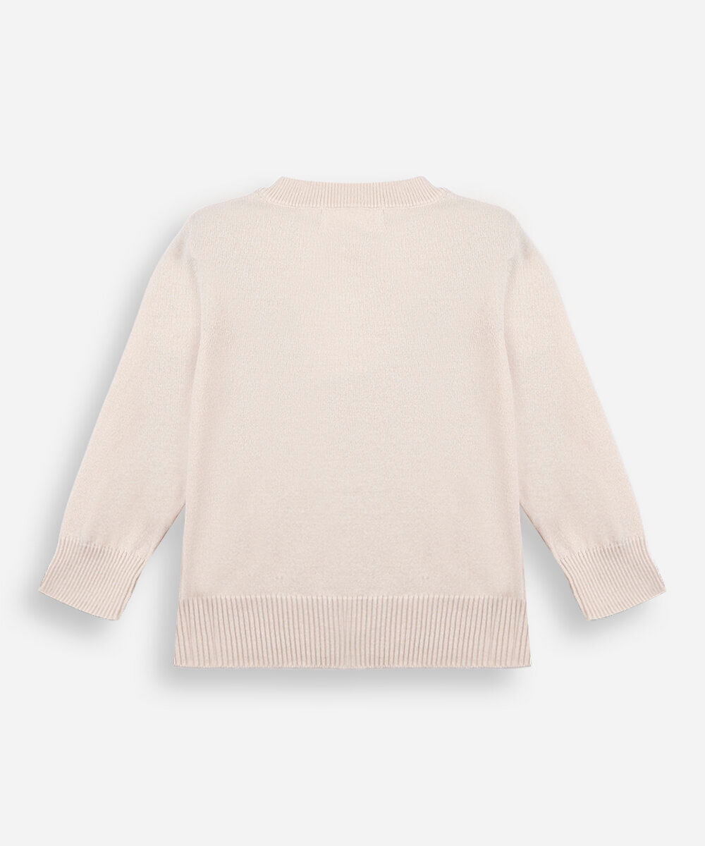 cardigan infantil de tricot com lacinhos bege