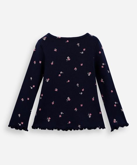 blusa infantil de algodão manga longa floral azul