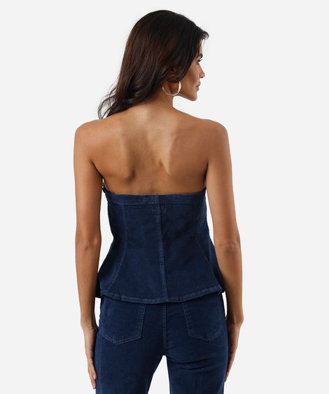 blusa peplum feminina jeans sem alça azul