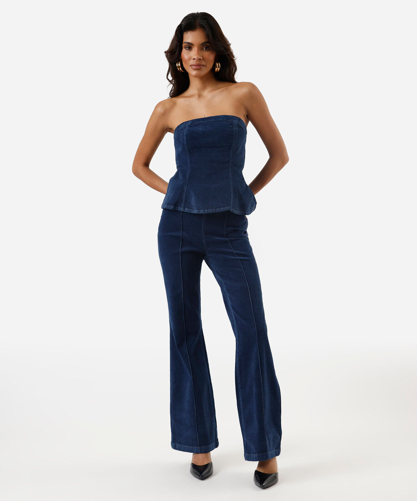 blusa peplum feminina jeans sem alça azul