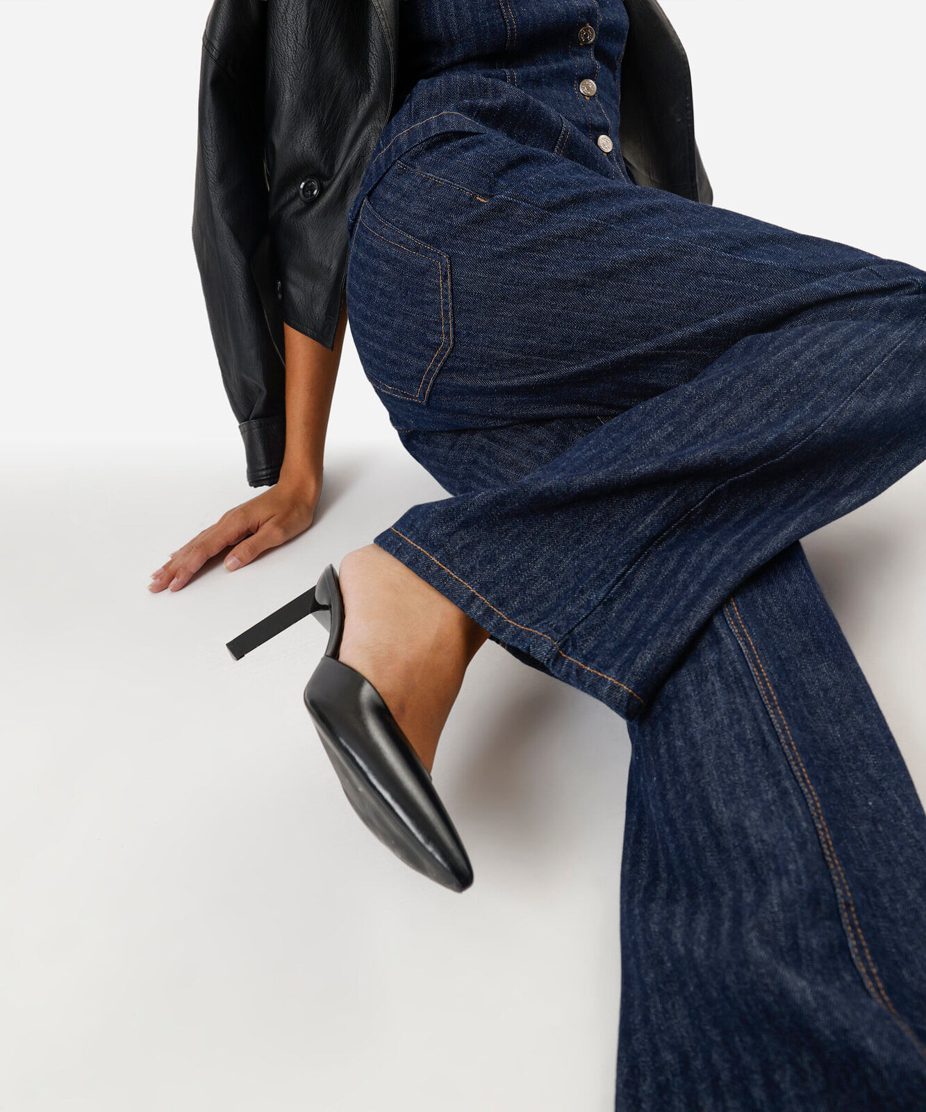 calça flare feminina jeans cintura média xadrez azul