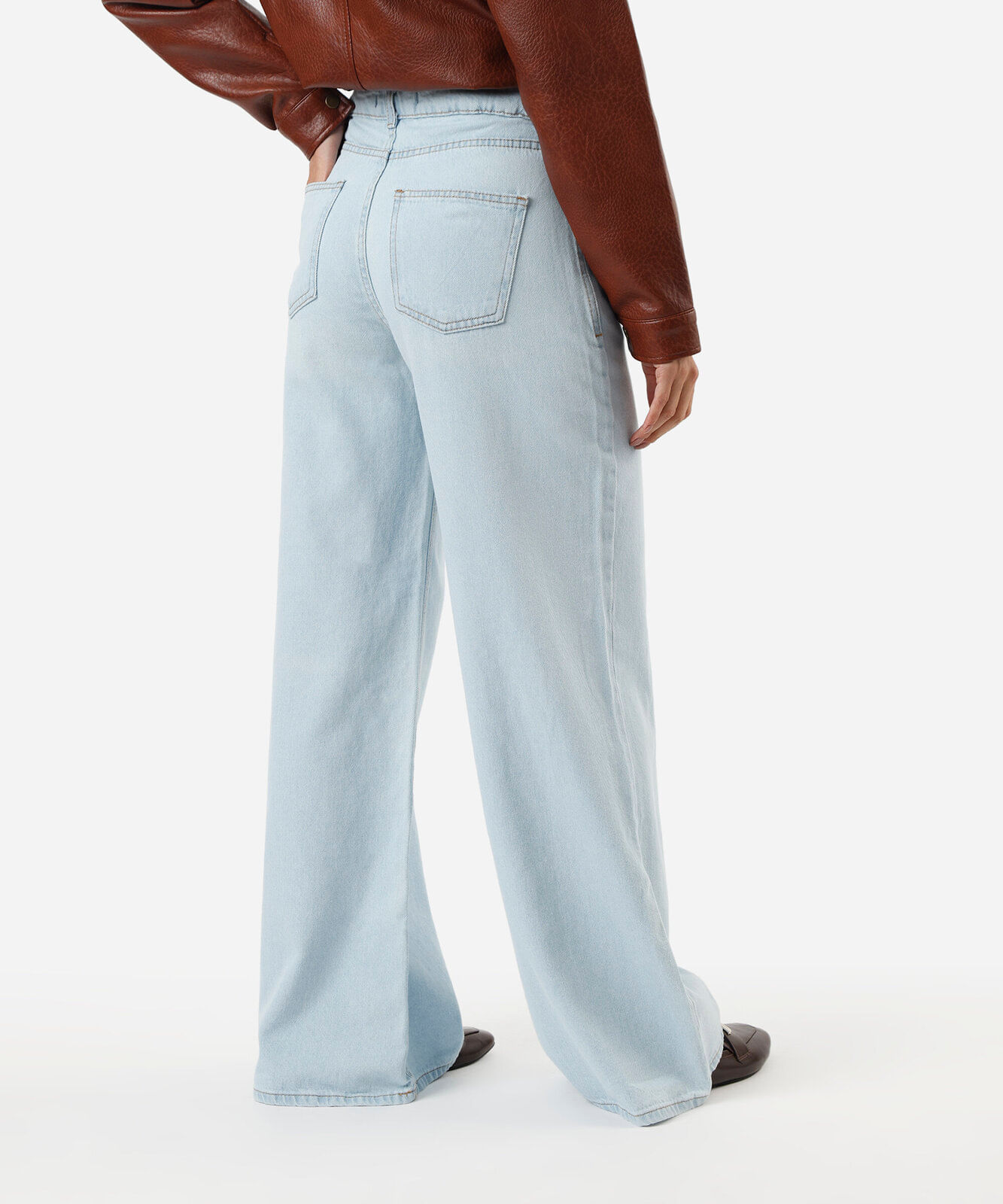 calça wide leg jeans feminina cintura alta azul
