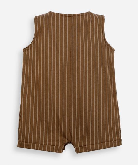 macacão infantil listrado com babador marrom