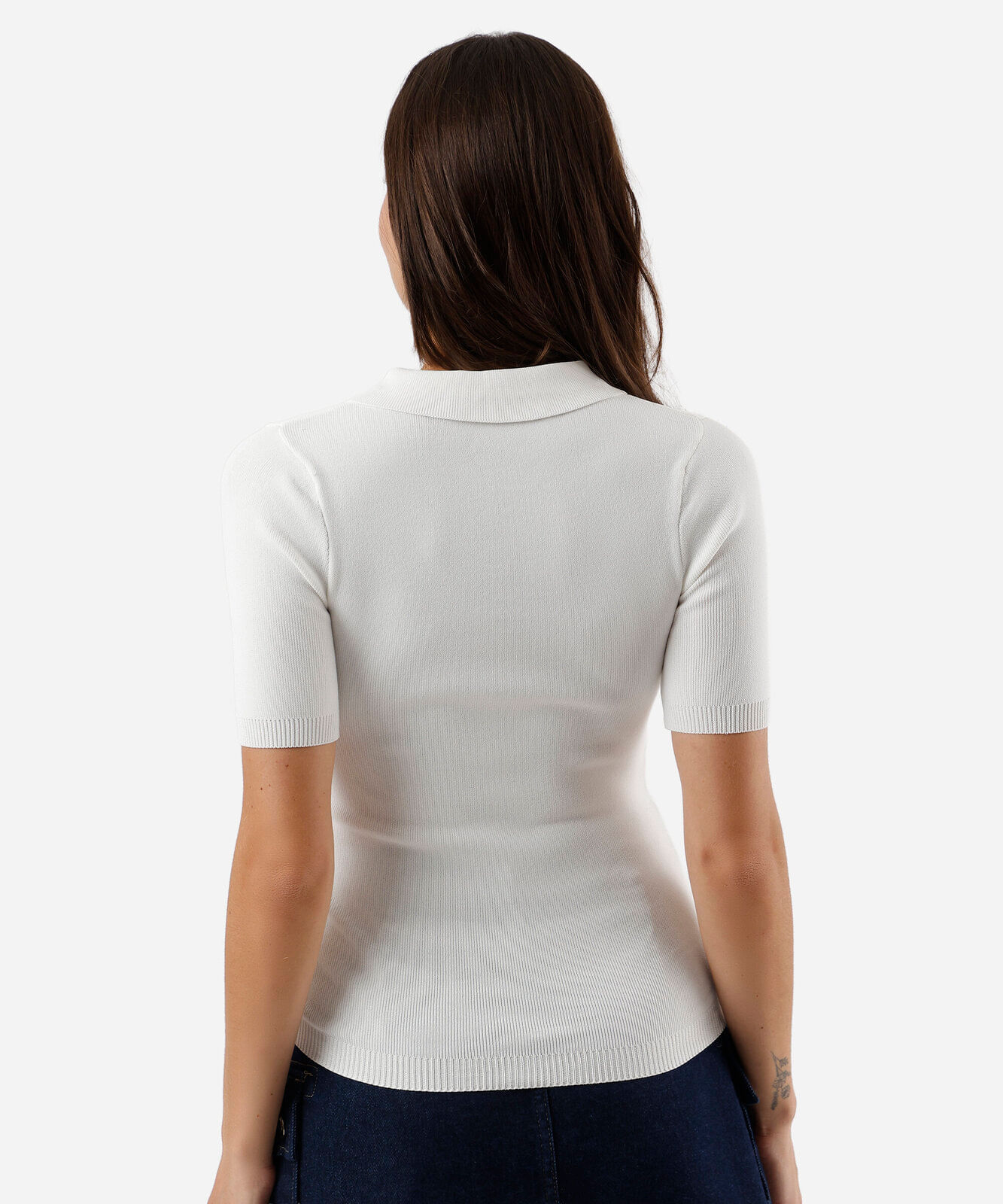 polo feminina de tricot com zíper off white