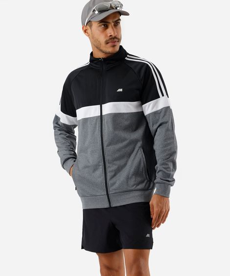 jaqueta com bolsos e recortes esportiva cinza
