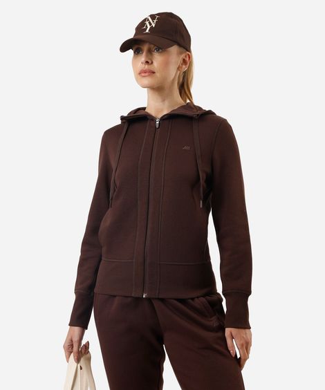 jaqueta feminina de moletom esportiva ace com capuz marrom