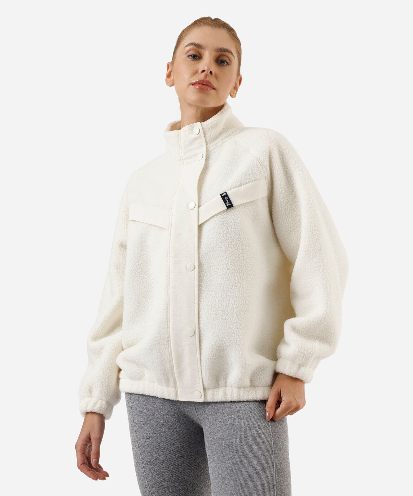 jaqueta bomber feminina de sherpa esportiva off white