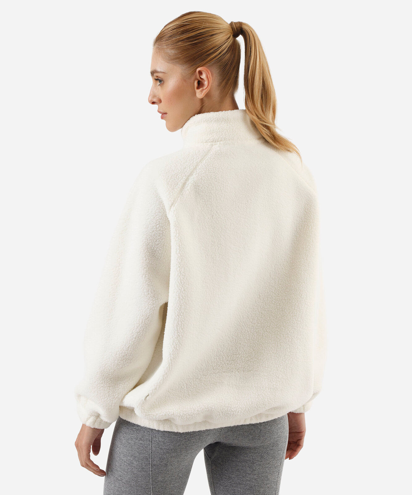 jaqueta bomber feminina de sherpa esportiva off white