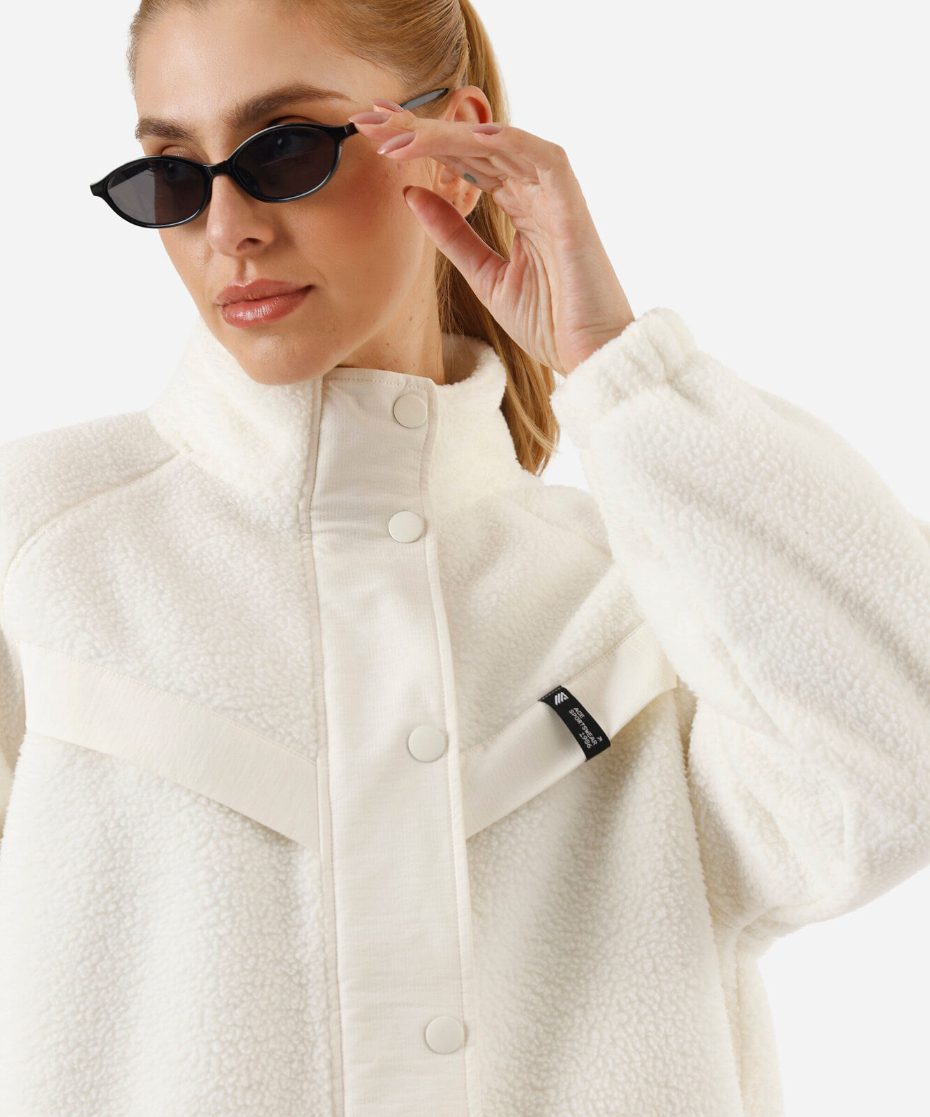 jaqueta bomber feminina de sherpa esportiva off white