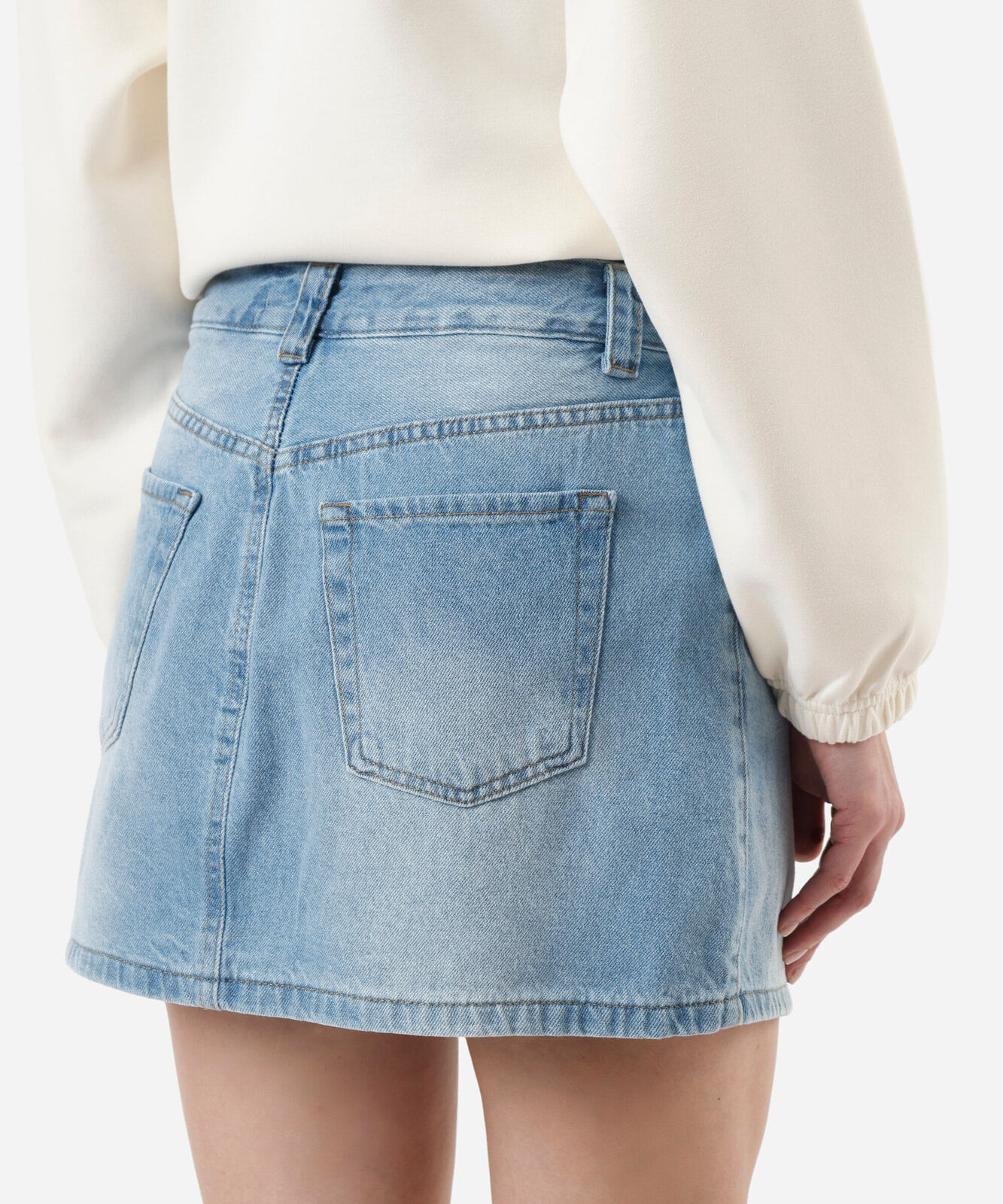 short saia jeans cintura alta azul